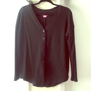 Waffle style long sleeve button up shirt.